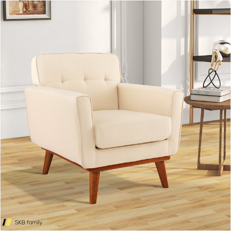 Modern Accent Chair Upholstered Linen Fabric Armchair With Removable Padded Seat Cushion 240515-230832