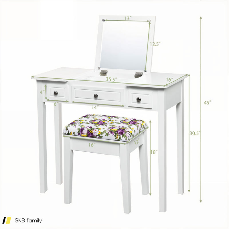 Vanity Dressing Table Set With Flip Top Mirror And 3 Drawers 240515-230834