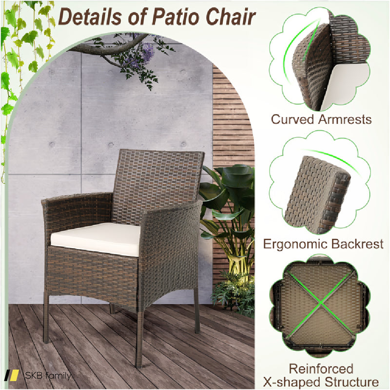 Set Of 4 Patio Pe Wicker Dining Chairs With Seat Cushions And Armrests 240615-230835