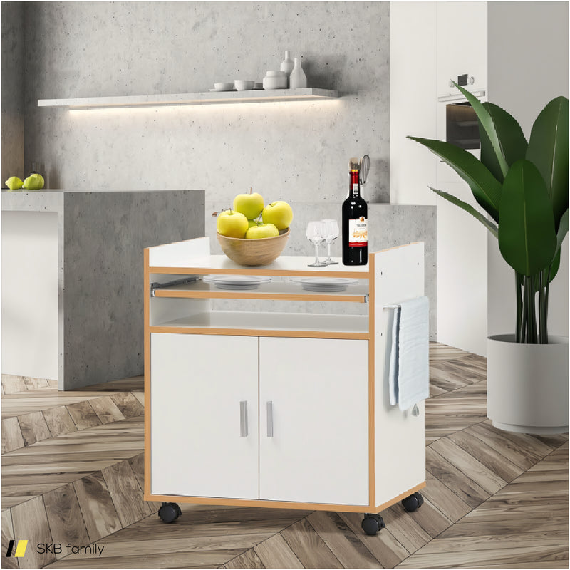 Kitchen Island On Wheels With Removable Shelf And Towel Rack 240515-230836