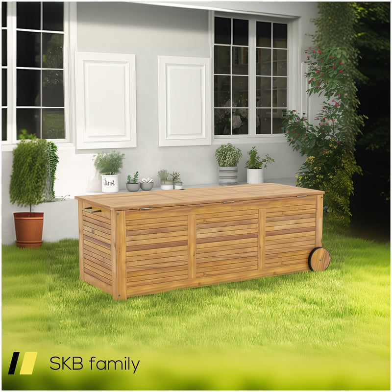 Rolling Patio Wooden Deck Box With 2 Wheelsand Side Handle For Outdoor 240515-230838