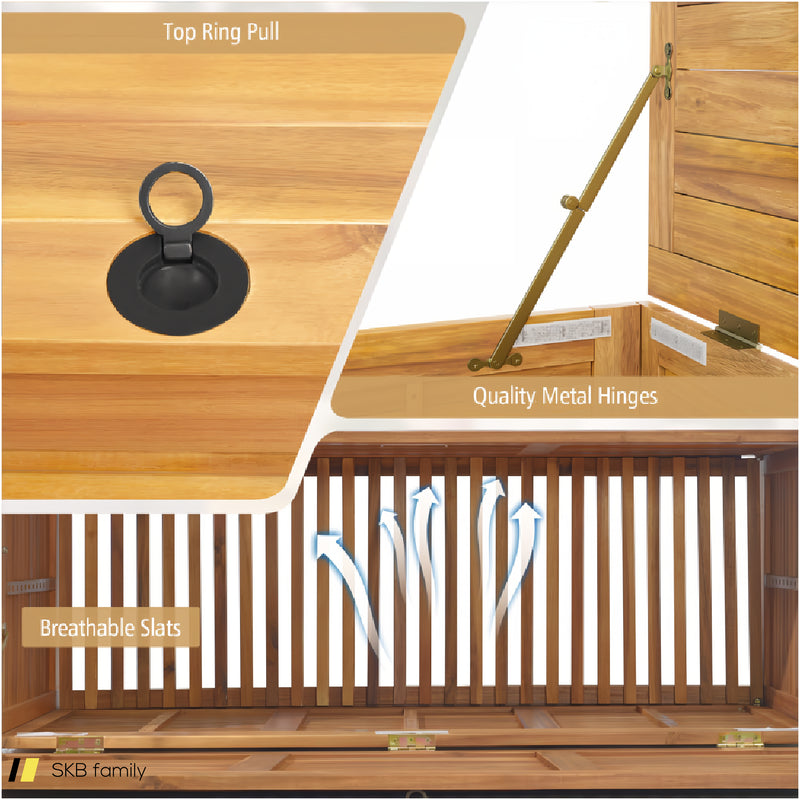 Rolling Patio Wooden Deck Box With 2 Wheelsand Side Handle For Outdoor 240515-230838