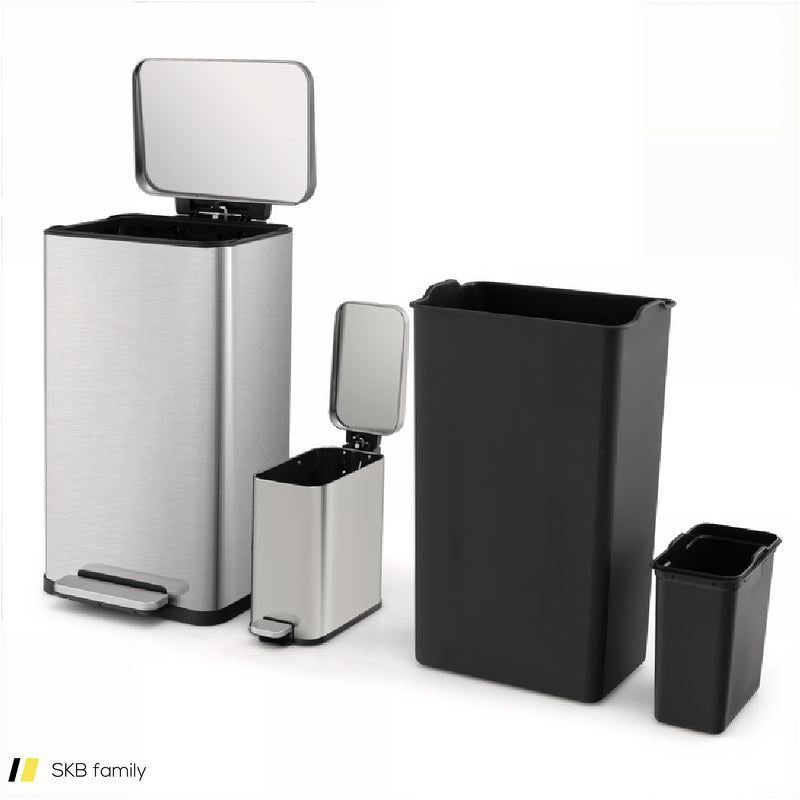 10.5 Gal And 1.6 Gal Step Trash Can Combo Set With Detachable Inner Buckets-Silver 240515-230839