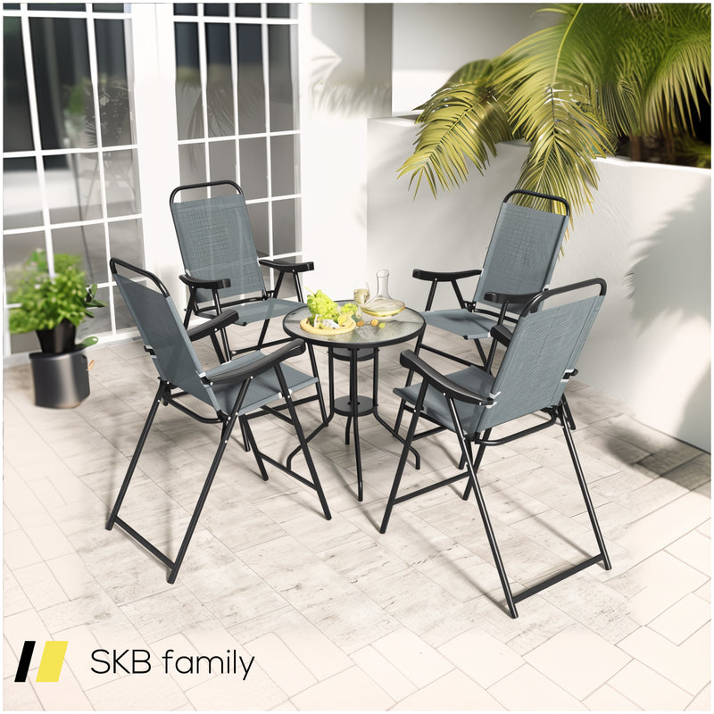 Patio Folding Bar Stool Set Of 4 With Metal Frame And Footrest 240515-230840