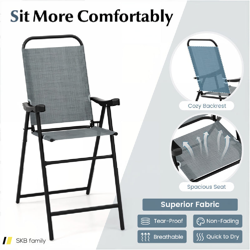 Patio Folding Bar Stool Set Of 4 With Metal Frame And Footrest 240515-230840