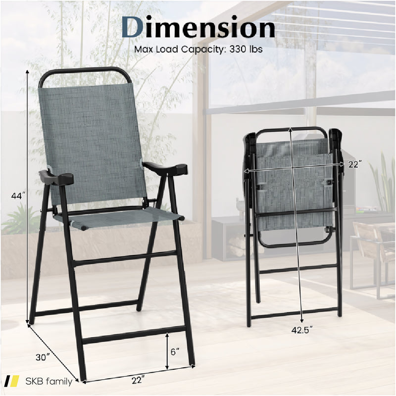 Patio Folding Bar Stool Set Of 4 With Metal Frame And Footrest 240615-230840