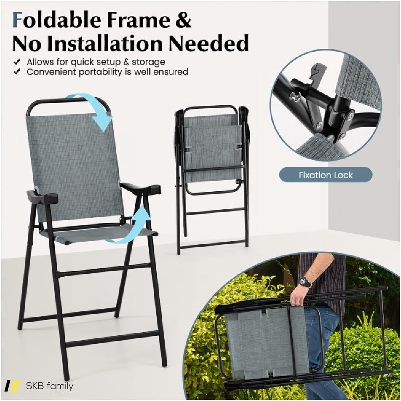 Patio Folding Bar Stool Set Of 4 With Metal Frame And Footrest 240615-230840