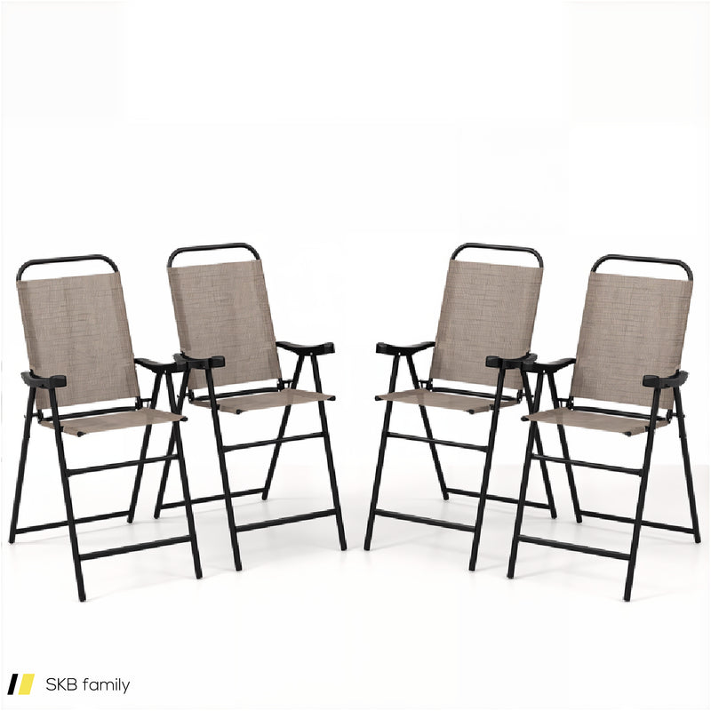 Patio Folding Bar Stool Set Of 4 With Metal Frame And Footrest 240615-230840