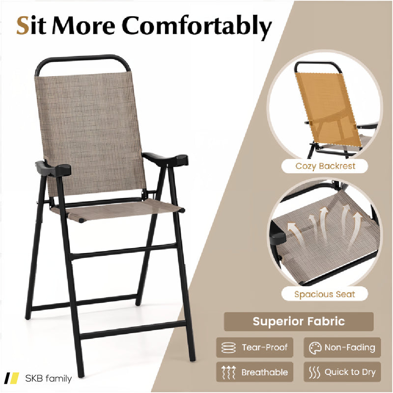 Patio Folding Bar Stool Set Of 4 With Metal Frame And Footrest 240615-230840