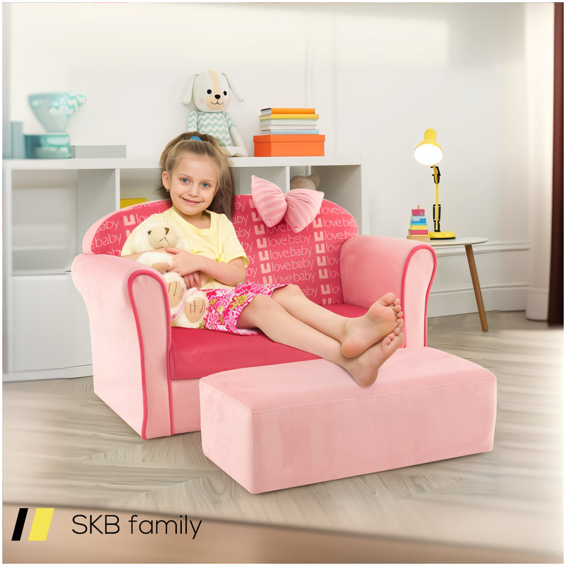 Ultra Soft Velvet Kids Sofa Chair Toddler Couch With Ottoman 240515-230842