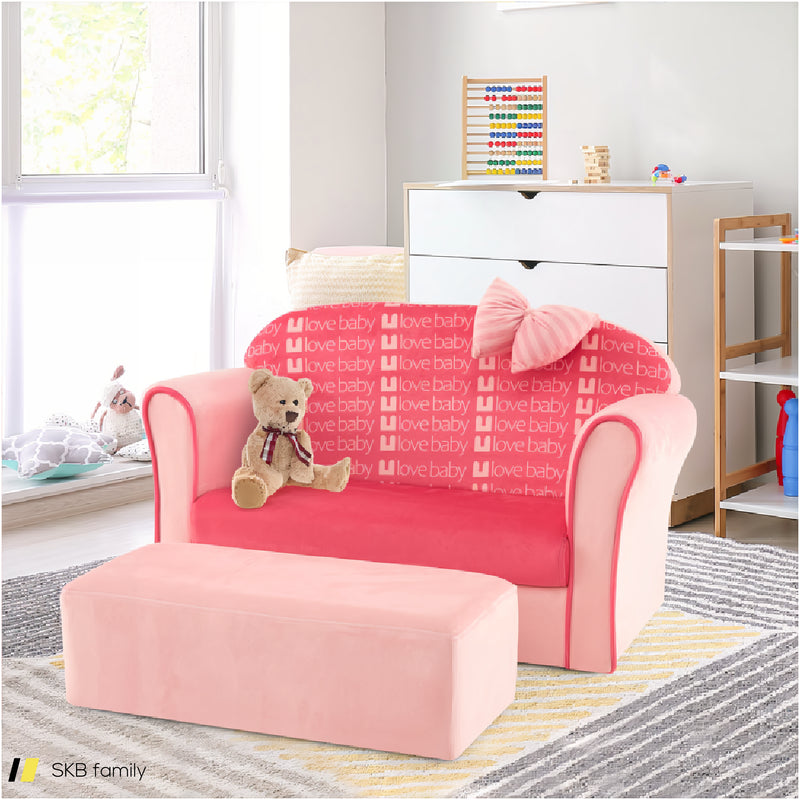 Ultra Soft Velvet Kids Sofa Chair Toddler Couch With Ottoman 240515-230842