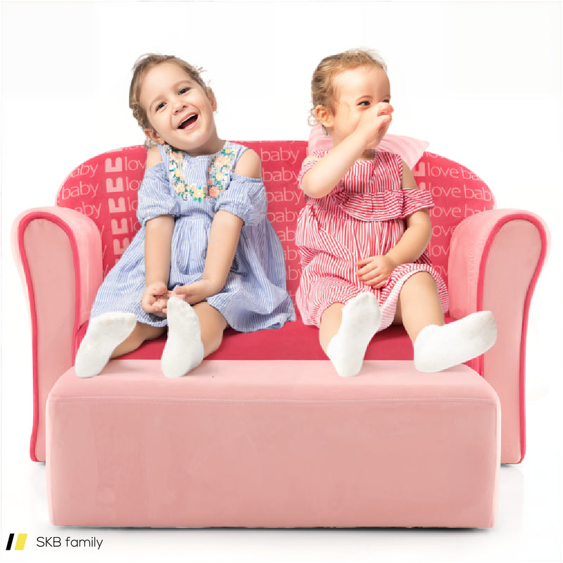 Ultra Soft Velvet Kids Sofa Chair Toddler Couch With Ottoman 240515-230842