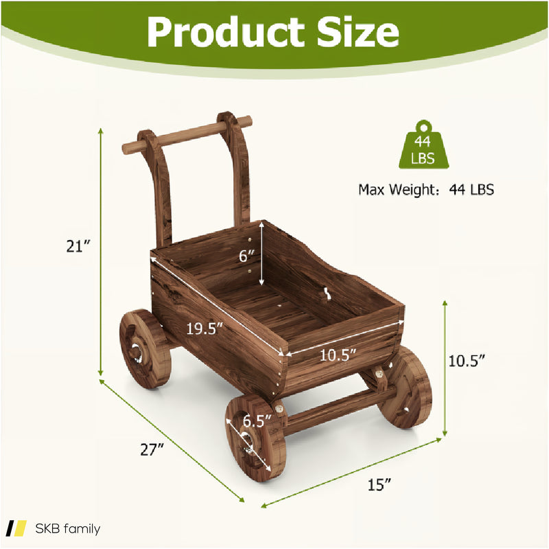 Decorative Wooden Wagon Cart With Handle Wheels And Drainage Hole 240515-230843