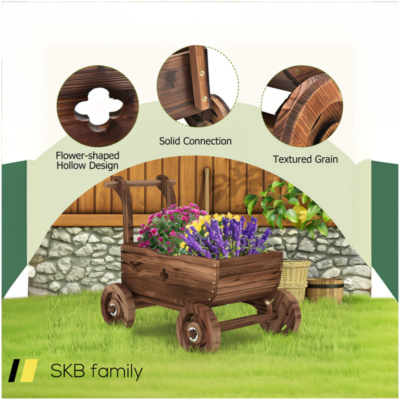 Decorative Wooden Wagon Cart With Handle Wheels And Drainage Hole 240515-230843