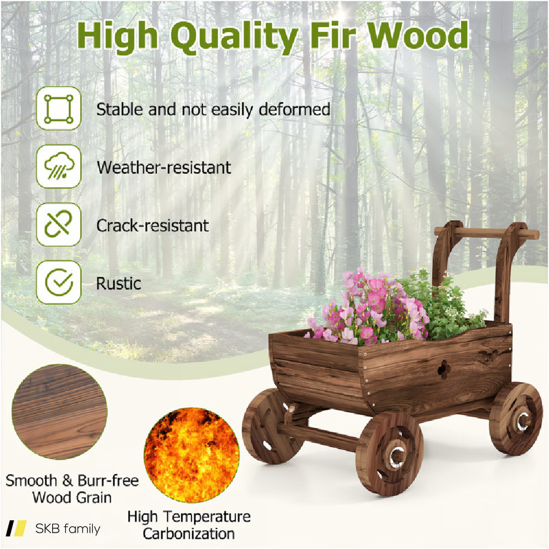 Decorative Wooden Wagon Cart With Handle Wheels And Drainage Hole 240515-230843