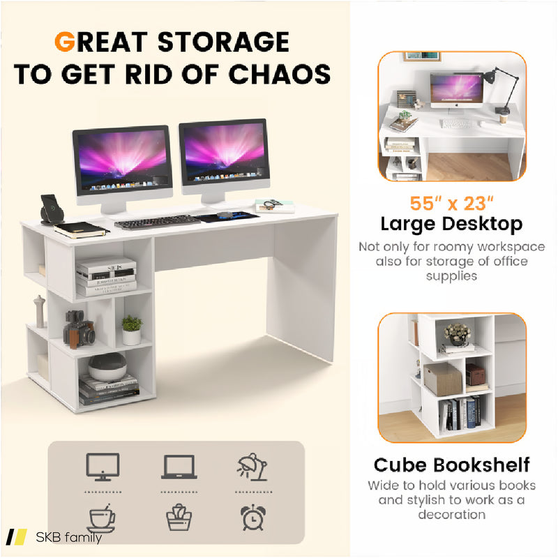 Modern Computer Desk With 3 Tier Storage Shelves For Home Office 240515-230846