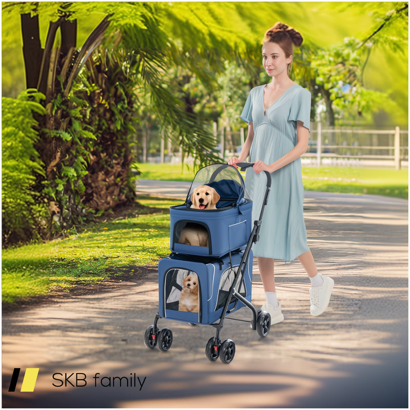 Double Pet Stroller Foldable 3-In-1 Dog Stroller With 2 Detachable Carriers 240515-230847