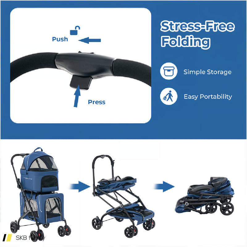 Double Pet Stroller Foldable 3-In-1 Dog Stroller With 2 Detachable Carriers 240515-230847