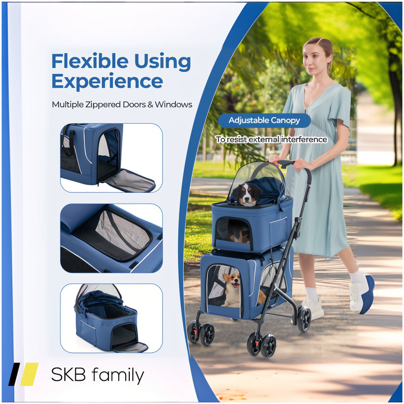 Double Pet Stroller Foldable 3-In-1 Dog Stroller With 2 Detachable Carriers 240515-230847