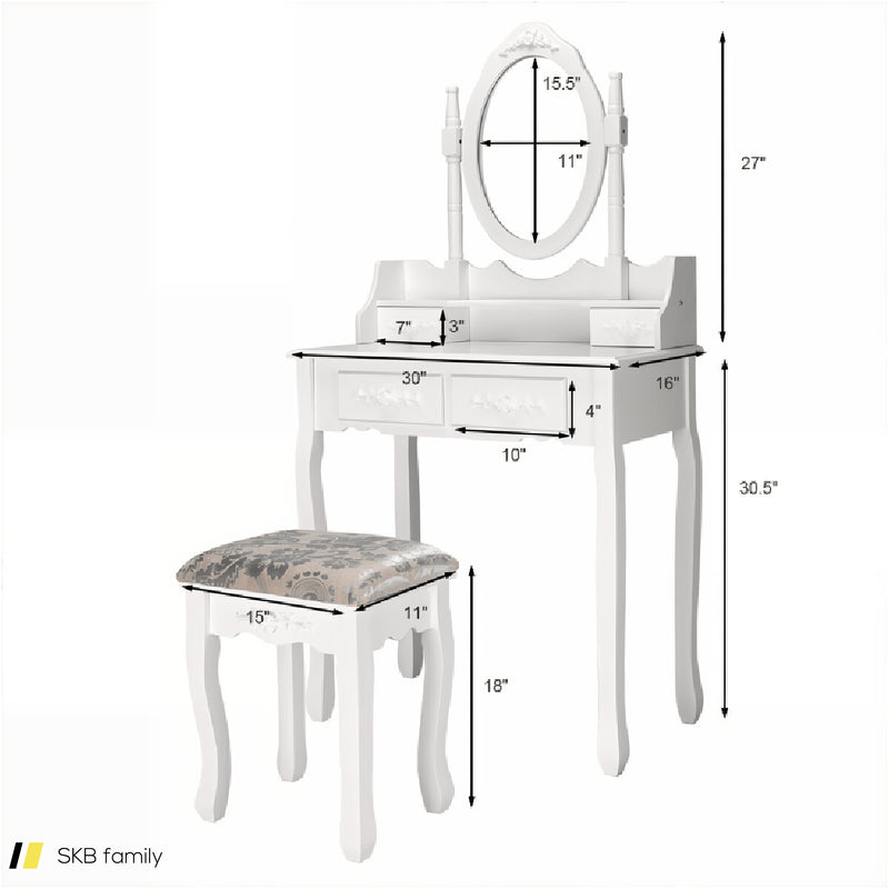 Vanity Table Set With Oval Mirror And 4 Drawers 240615-230856