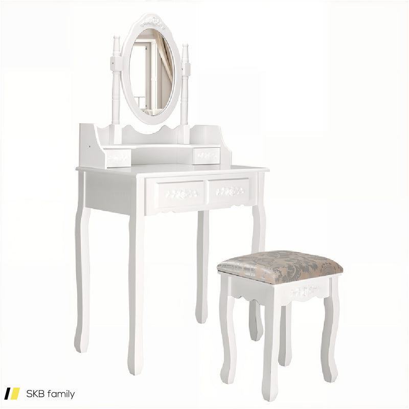 Vanity Table Set With Oval Mirror And 4 Drawers 240615-230856