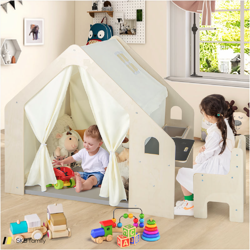 Montessori Style Indoor Playhouse With Storage Bin And Floor Mat For Toddlers Aged 2-6 Years Old 240615-230858