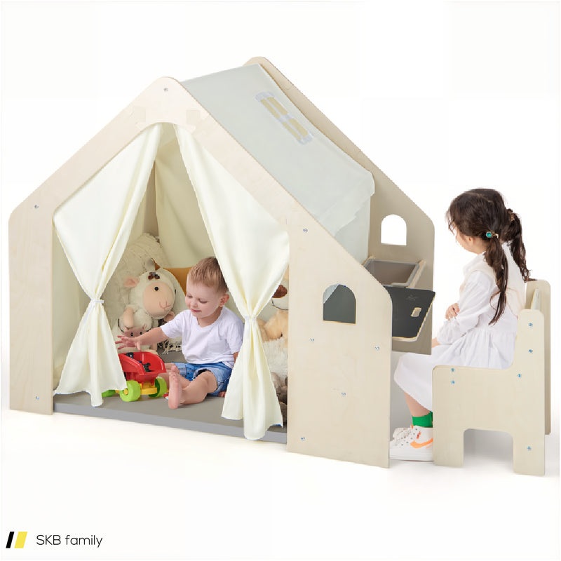 Montessori Style Indoor Playhouse With Storage Bin And Floor Mat For Toddlers Aged 2-6 Years Old 240615-230858