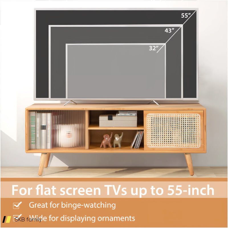 Modern Tv Stand With Rattan Glass Sliding Doors 240615-230869