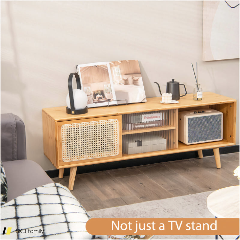 Modern Tv Stand With Rattan Glass Sliding Doors 240615-230869