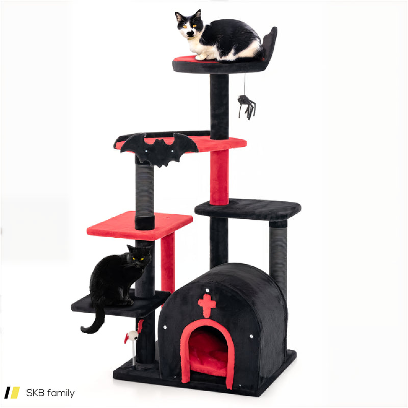 Gothic Cat Tree 53&Quot; Tall Cat Tower With Cat Bed And Arch-Shaped Condo 240615-230870