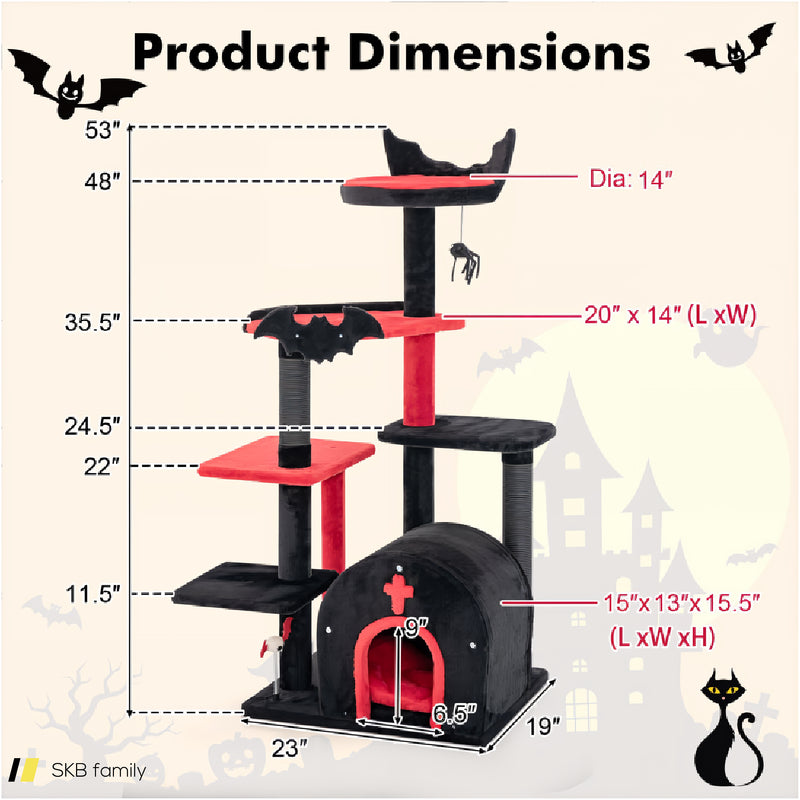 Gothic Cat Tree 53&Quot; Tall Cat Tower With Cat Bed And Arch-Shaped Condo 240615-230870