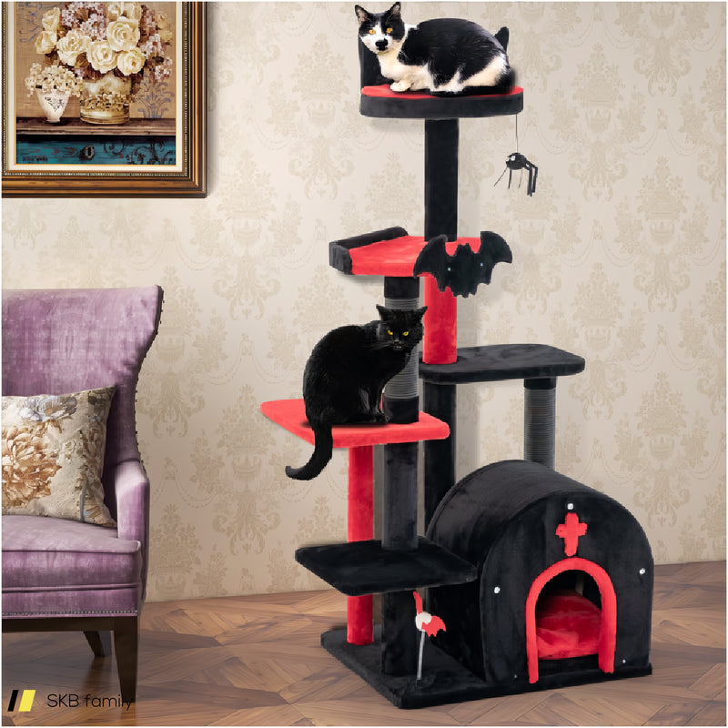 Gothic Cat Tree 53&Quot; Tall Cat Tower With Cat Bed And Arch-Shaped Condo 240615-230870