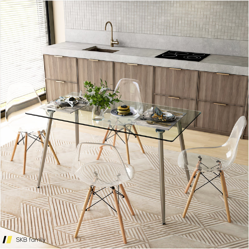 5 Pieces Rectangle Dining Table Set With 51 Inch Glass Tabletop 240615-230875