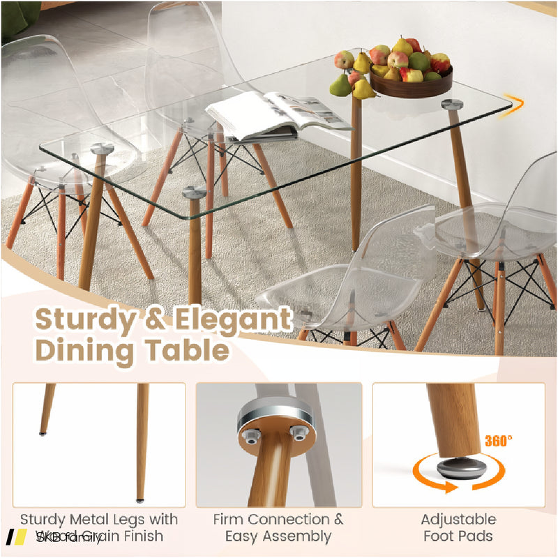 5 Pieces Rectangle Dining Table Set With 51 Inch Glass Tabletop 240615-230875