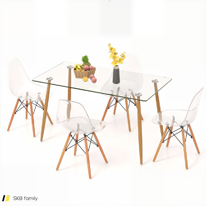 5 Pieces Rectangle Dining Table Set With 51 Inch Glass Tabletop 240615-230875