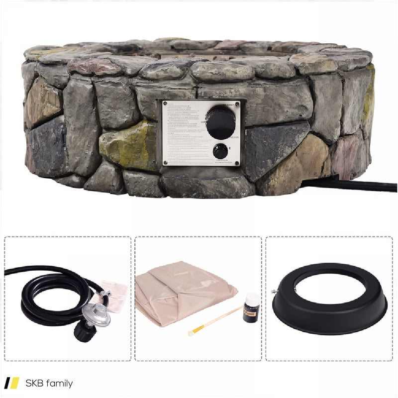 40,000 Btu Stone Gas Fire Stove Pit For Outdoor Patio Garden Backyard 240615-230879