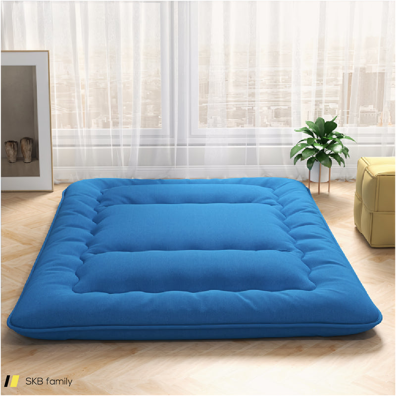 Foldable Futon Mattress With Washable Cover And Carry Bag For Camping Blue 240615-230880