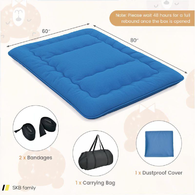 Foldable Futon Mattress With Washable Cover And Carry Bag For Camping Blue 240615-230880