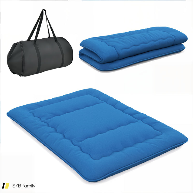 Foldable Futon Mattress With Washable Cover And Carry Bag For Camping Blue 240615-230880