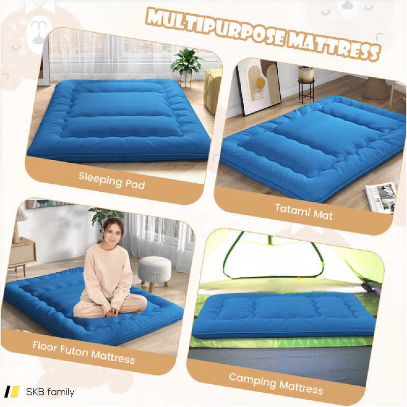 Foldable Futon Mattress With Washable Cover And Carry Bag For Camping Blue 240615-230880