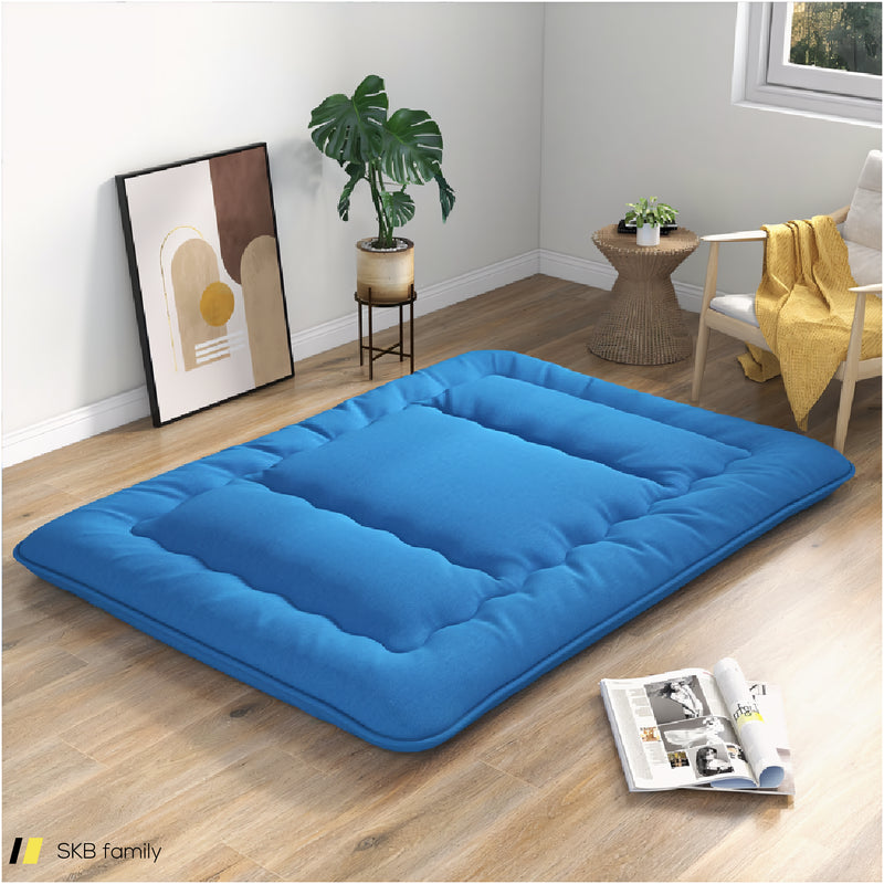 Foldable Futon Mattress With Washable Cover And Carry Bag For Camping Blue 240615-230880