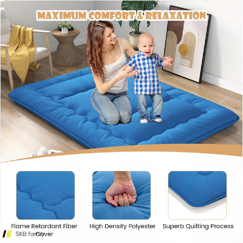 Foldable Futon Mattress With Washable Cover And Carry Bag For Camping Blue 240615-230880