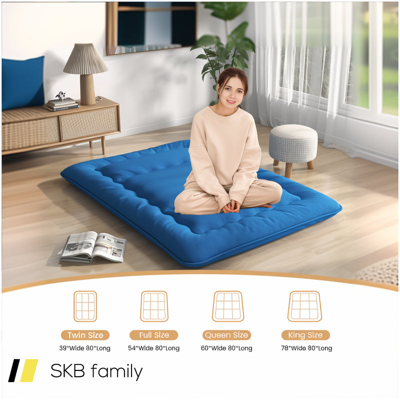 Foldable Futon Mattress With Washable Cover And Carry Bag For Camping Blue 240615-230880