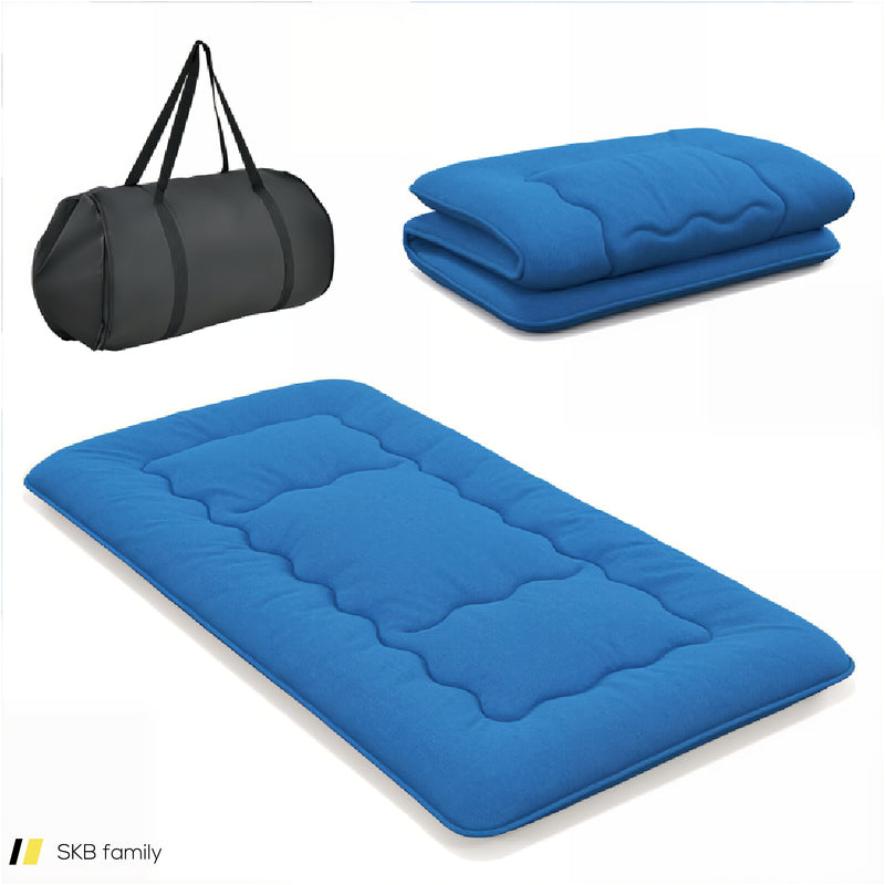 Foldable Futon Mattress With Washable Cover And Carry Bag For Camping Blue 240615-230880