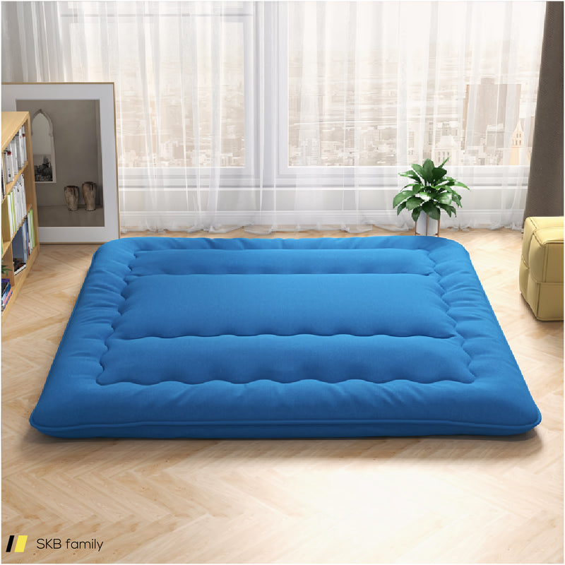 Foldable Futon Mattress With Washable Cover And Carry Bag For Camping Blue 240615-230880