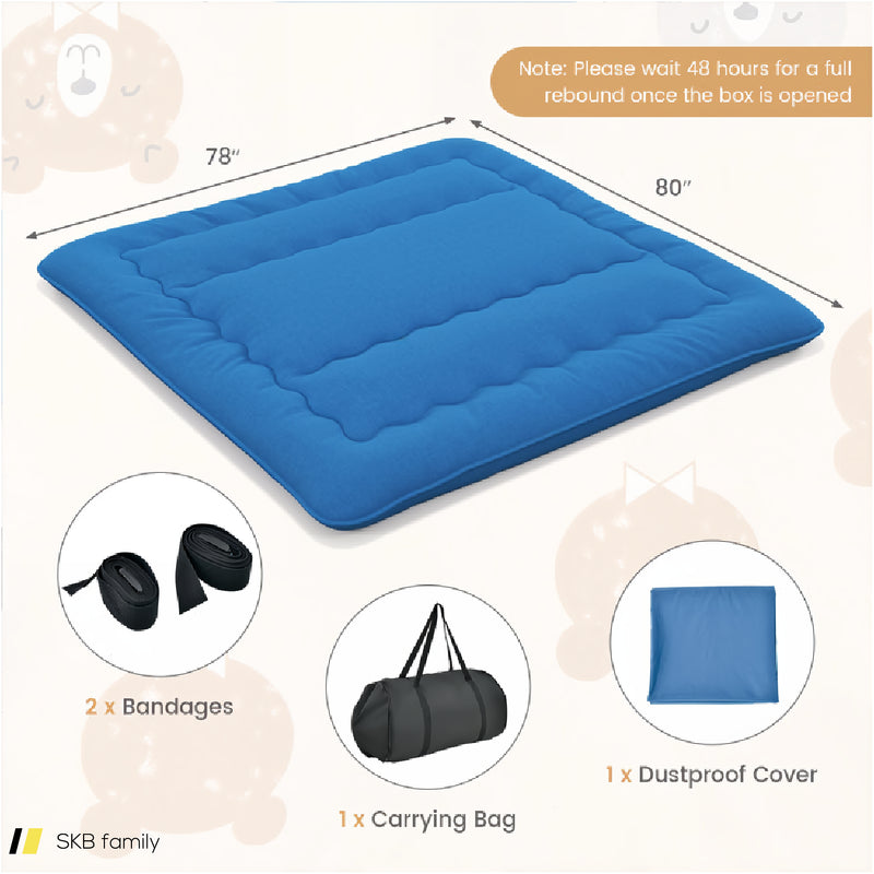 Foldable Futon Mattress With Washable Cover And Carry Bag For Camping Blue 240615-230880