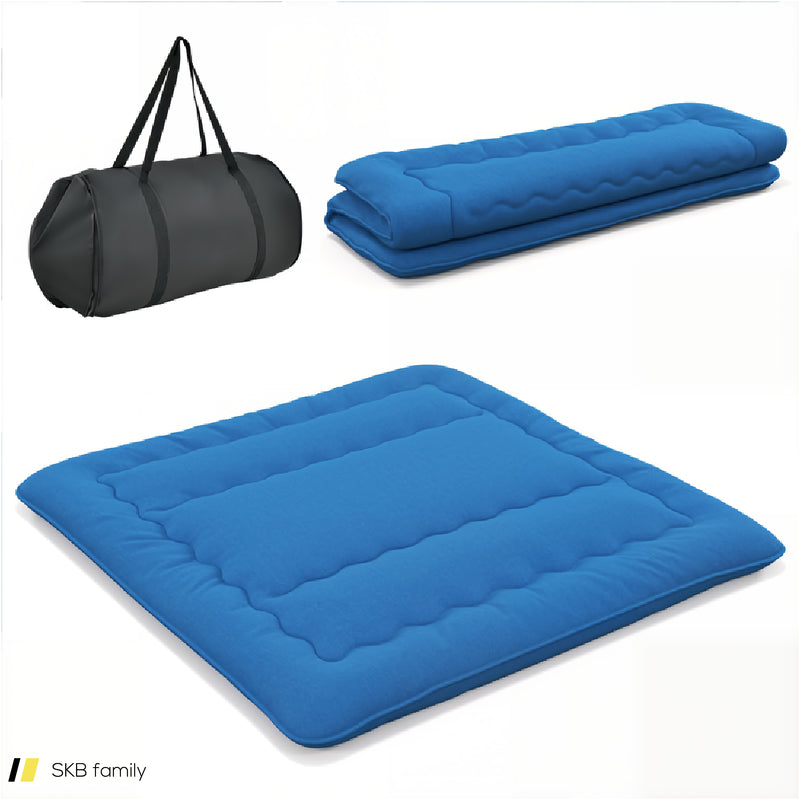 Foldable Futon Mattress With Washable Cover And Carry Bag For Camping Blue 240615-230880