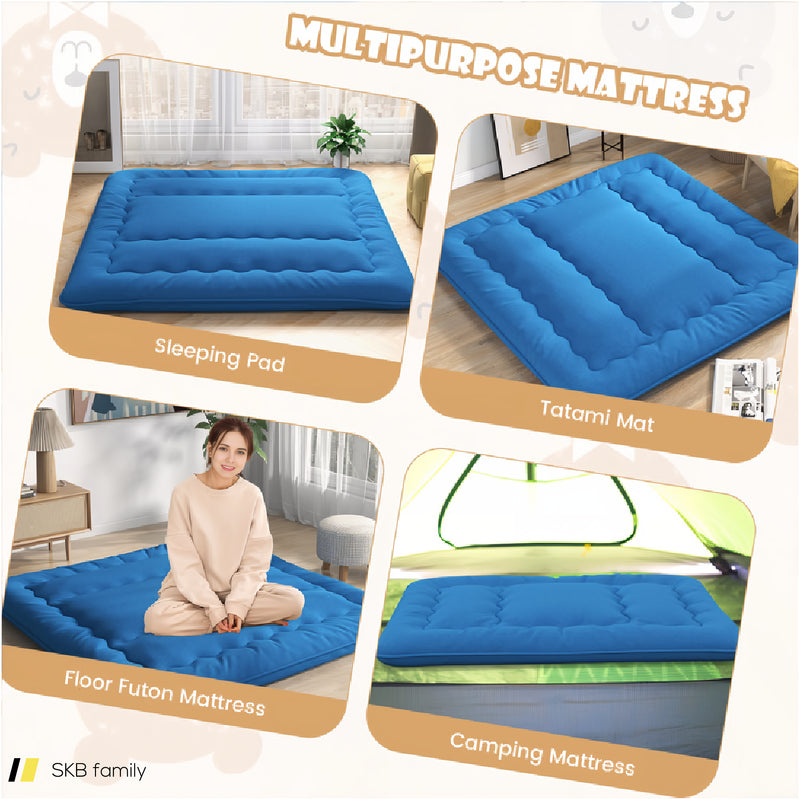 Foldable Futon Mattress With Washable Cover And Carry Bag For Camping Blue 240615-230880