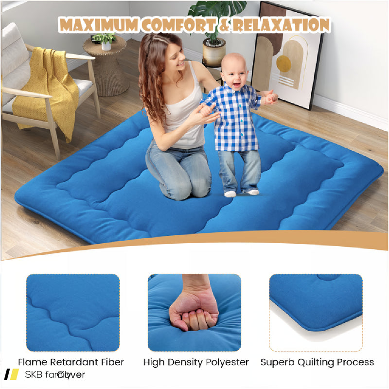 Foldable Futon Mattress With Washable Cover And Carry Bag For Camping Blue 240615-230880