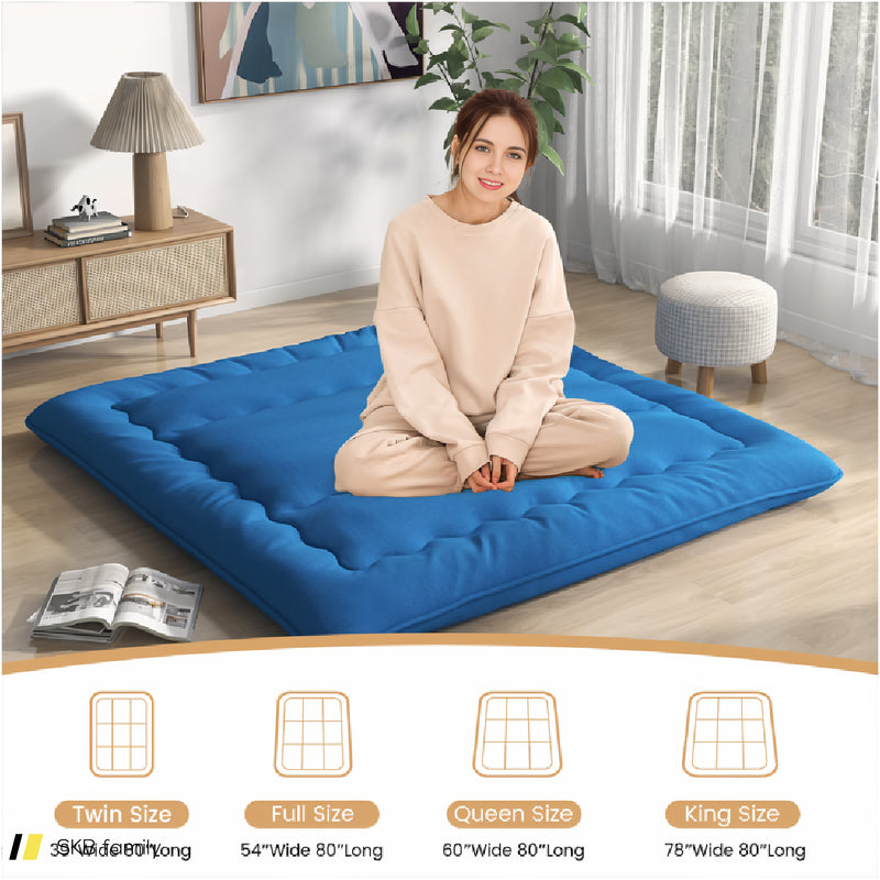 Foldable Futon Mattress With Washable Cover And Carry Bag For Camping Blue 240615-230880